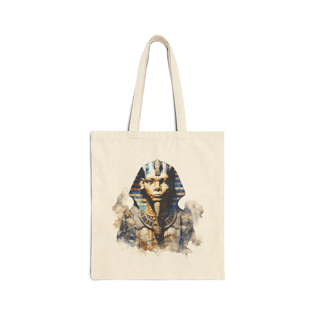 Tote Bag - King Tutankhamun Golden Mask Water Art Design Zipper Canvas Bag - Premium Cotton Shoulder Bag for Ancient Egyptian Civilization Lovers, Creamy White Durable and High Print Quality.