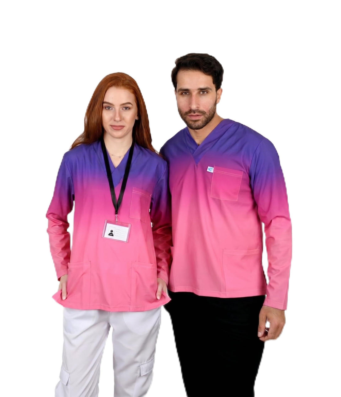 flamingo Medical Scrub printed Hospital unisex-dental - Surgical scrubTop only -lONG SLEEVE - Doctor Scrub -Medical Uniform طويل توب فقط كم -doctor - dental -pedo