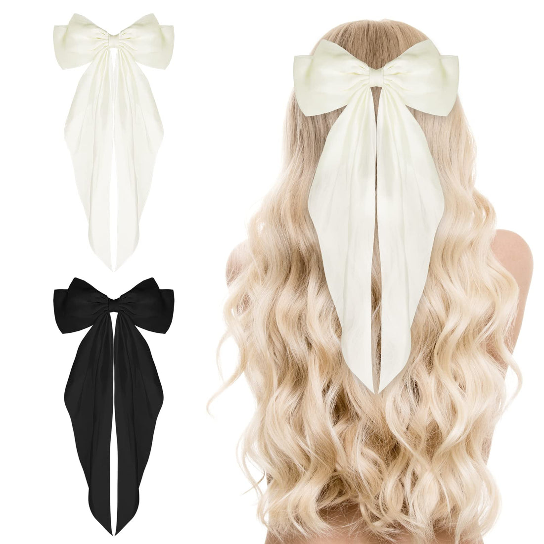 WLLHYF Big Bow Pins 2 Pieces Silky Soft Satin Hair Clips Long Tail French Ribbon Hairpins Metal Bow Clips 90s Accessories for Party St Valen Day
