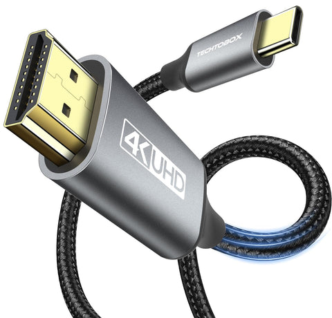 TECHTOBOX USB C to HDMI Cable 4K, 6FT Thunderbolt 3/4 to HDMI Cable for MacBook Pro/Air, iPad Pro, Galaxy, Dell,HP, High Speed Anti-Electromagnetic Interference Aluminum Type C to HDMI Braided Cord