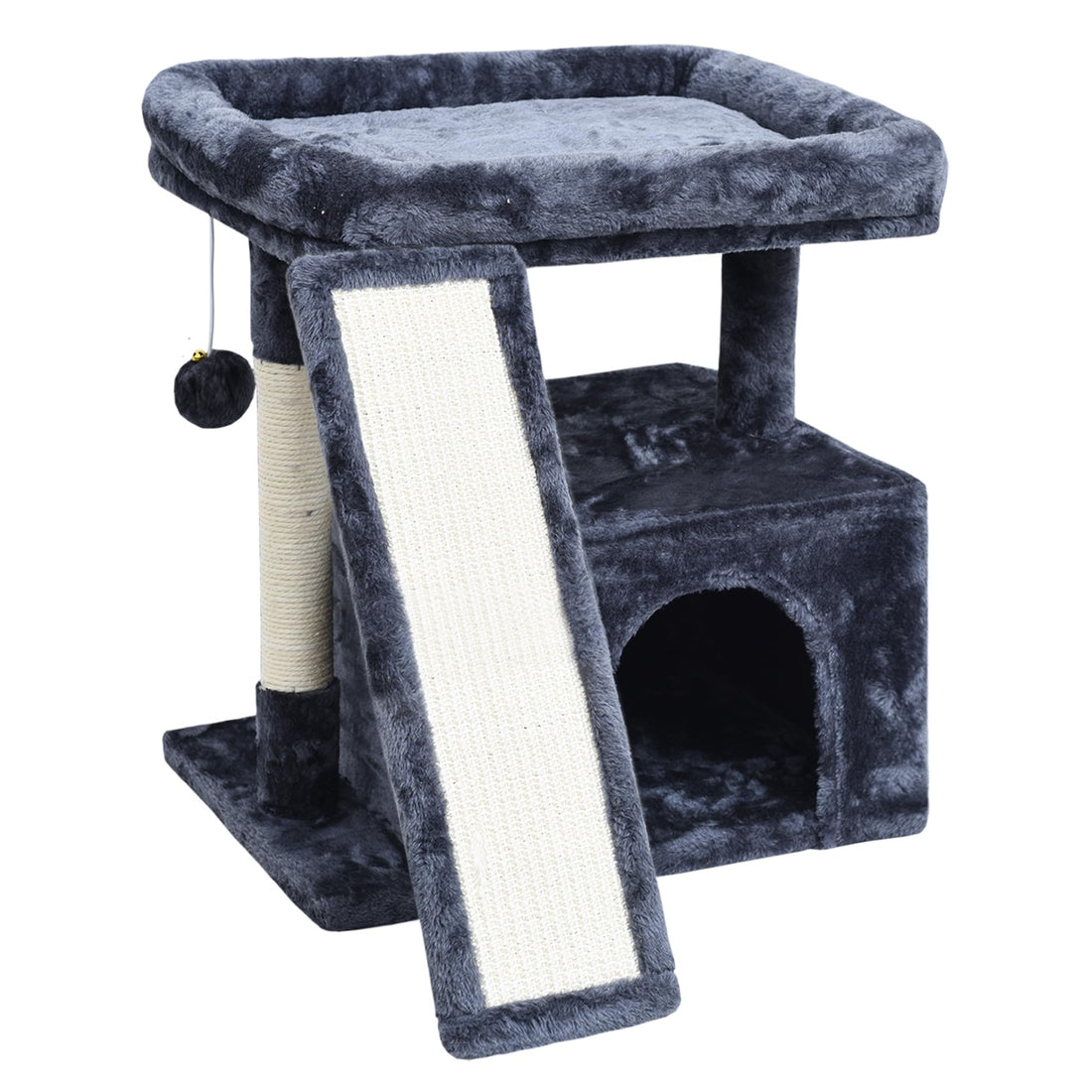 Small Cat Tree for Indoor Cats，Cat Tower with Cat Scratching Post and Board，Cat House with Cat Perch for Kitten, Cat Condo,Stable Cat Stand (Smoky Grey)