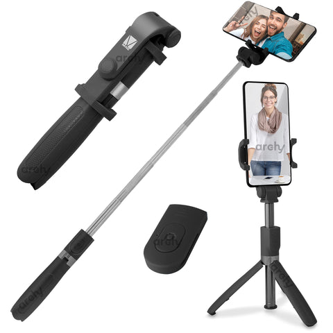 Archy Selfie Stick with Tripod and Trigger Control, 360° Rotation, Lightweight (Black)