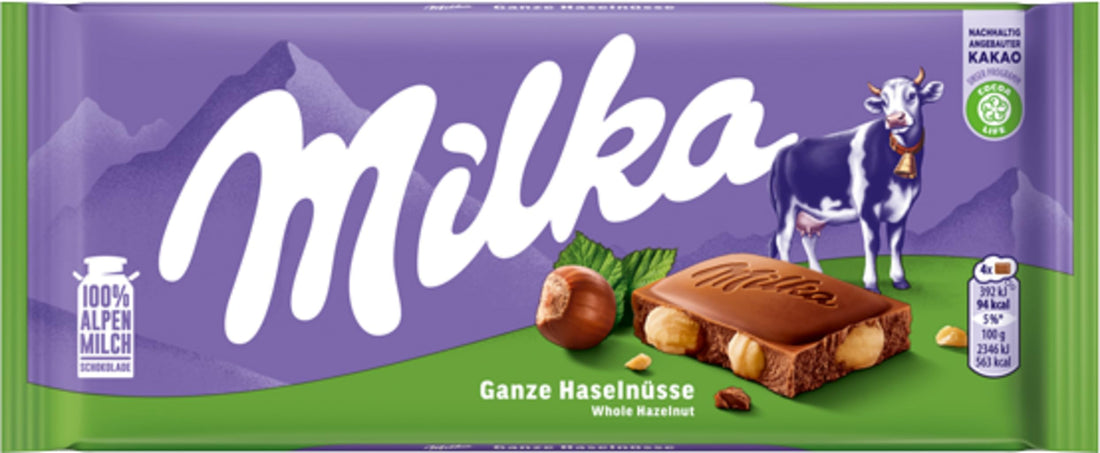 Milka Whole Hazelnut Milk Chocolate Bar, 100g
