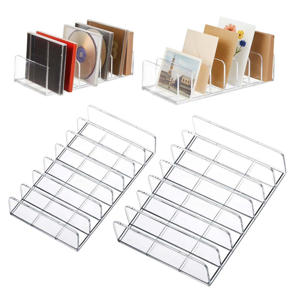Leinuosen 4 Pack Makeup Eyeshadow Palette Organizer, 2 Sizes Clear Cosmetics Display Storage Holder, for Sunglasses, CD, Phone Cases, Blush, Contour, Facial Masks, Accessories