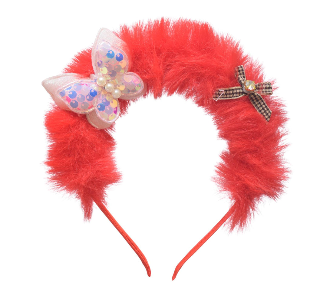 Daphne Half Padded Hair Band With Butterfly & Bow Design For Girl - Red