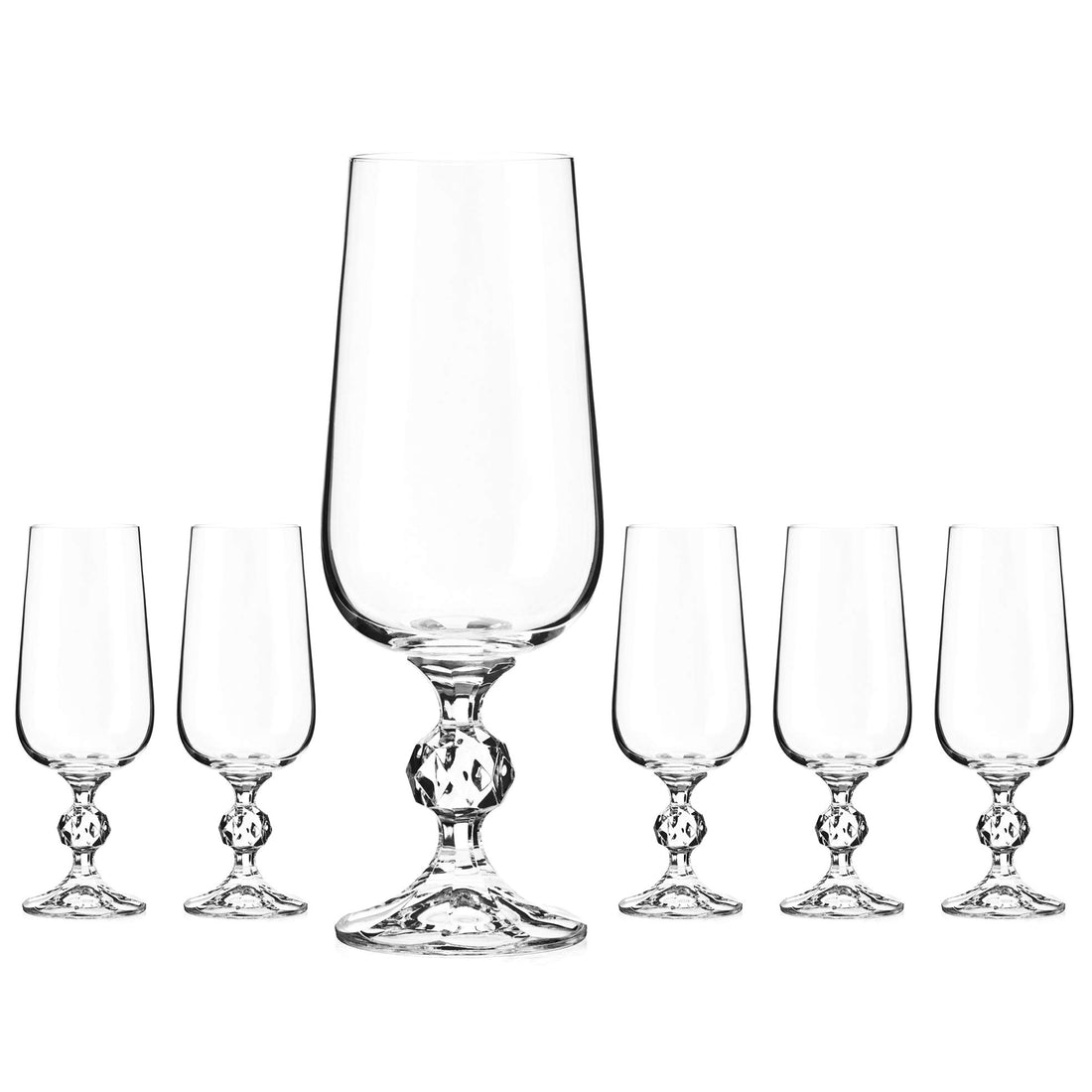 DIAMANTE Crystal Beer Chalice Glasses 'Claudia' | Ball Stemmed Beer Glass | Lead Free Crystal | Set of 6 x 280ml