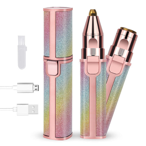 Facial Remover for Women, 2 in 1 Ladies Face Shaver & Eyebrow Trimmer USB Painless Rechargeable Electric Removal, 2020 Upgrade Stylish Trimmers Built-in LED for Lips Chin Nose