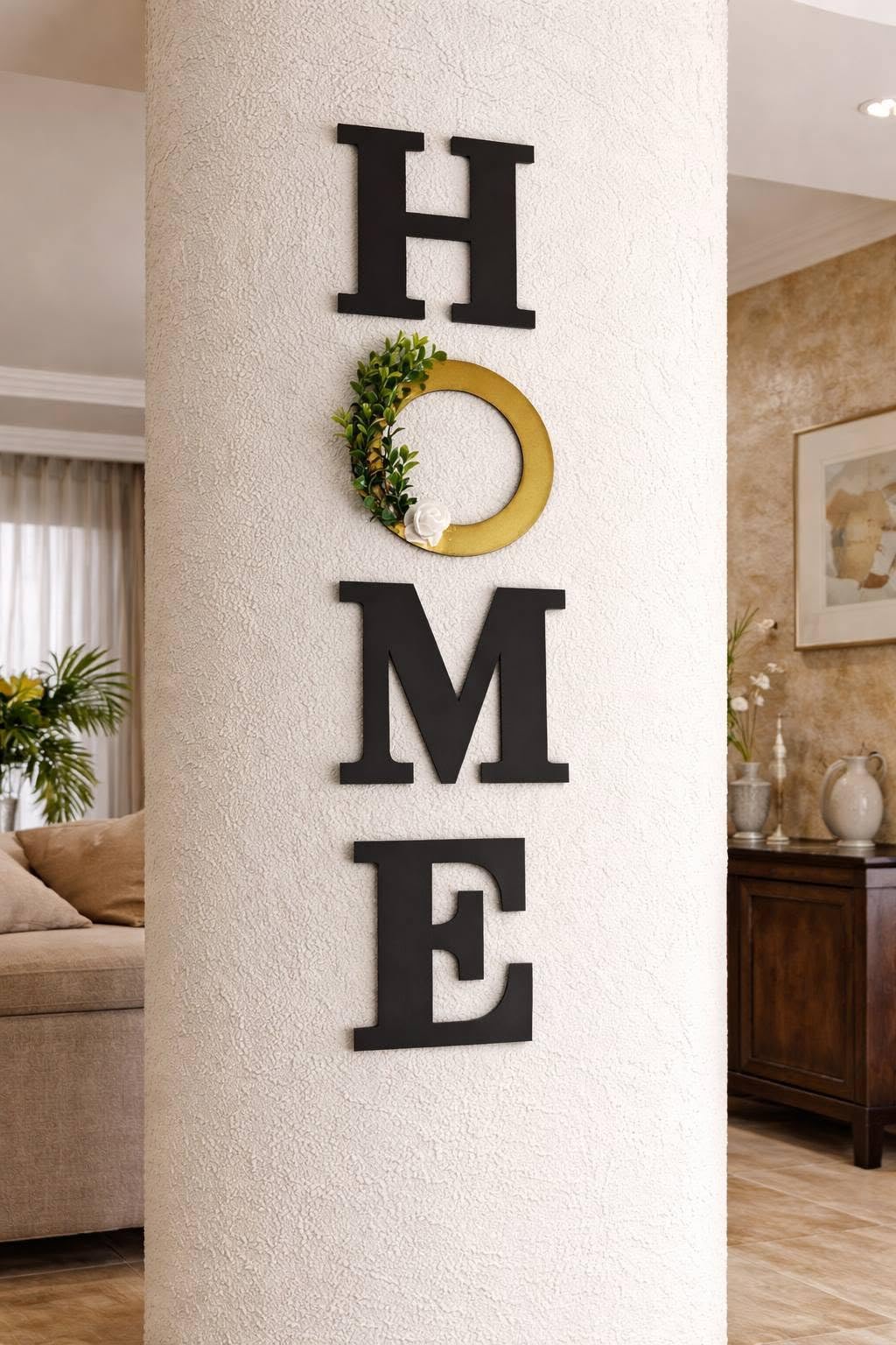 HOME Wood Wall Decor, Black Letters with Gold Inlaid with Word, Modern Home Decor