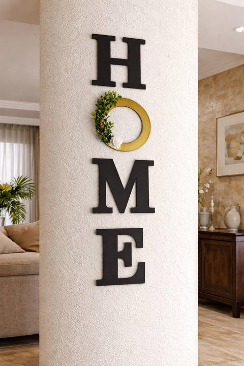 HOME Wood Wall Decor, Black Letters with Gold Inlaid with Word, Modern Home Decor