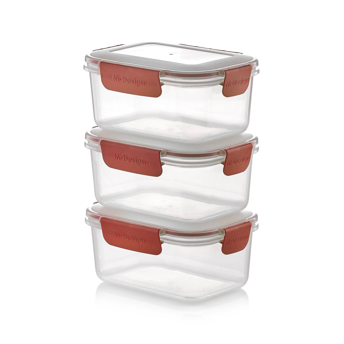 M-Design Fresco™ Food Containers 1.1L - Pack of 3 - BPA Free, Microwave Safe, Dishwasher Safe, Food Safe, Stackable - Red