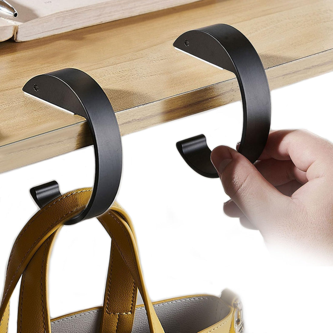 2PCS C Shape Purse Hook for Table, Handbag Hanger for Desk, Heavy Duty Purse Hook, Bag Holder, Made of high-Strength Alloy Materials Hanger Various Heavy Items Desk Hook (C Shape(2 Black))