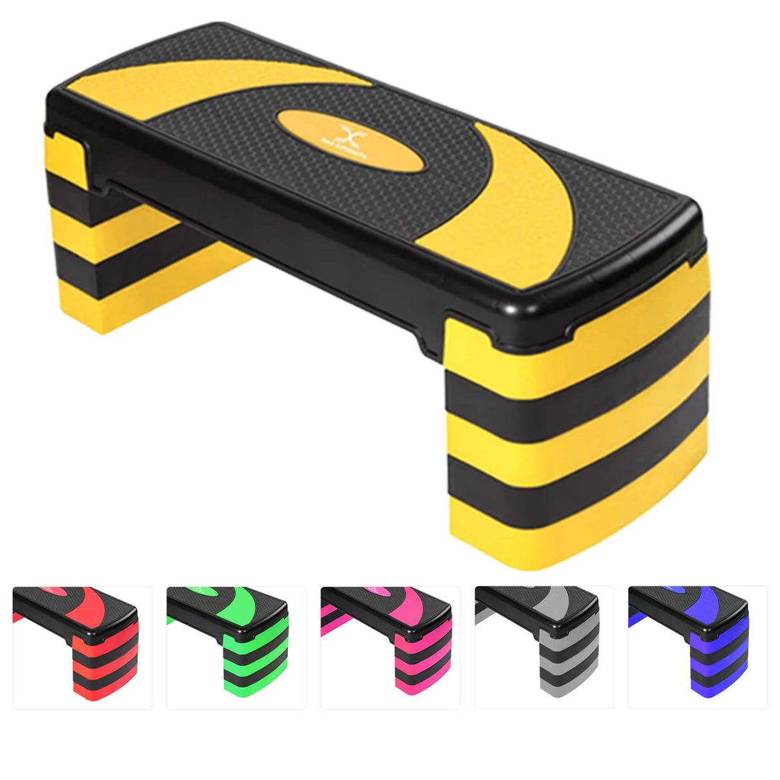 Max Strength Fitness Stepper for Exercise Workout 5 Height Level Adjustable 10cm 15cm 20cm 25cm 30cm Non-Slip Step Platform for Aerobic Exercise Stamina Cardio Yoga Routines Training Yellow Black