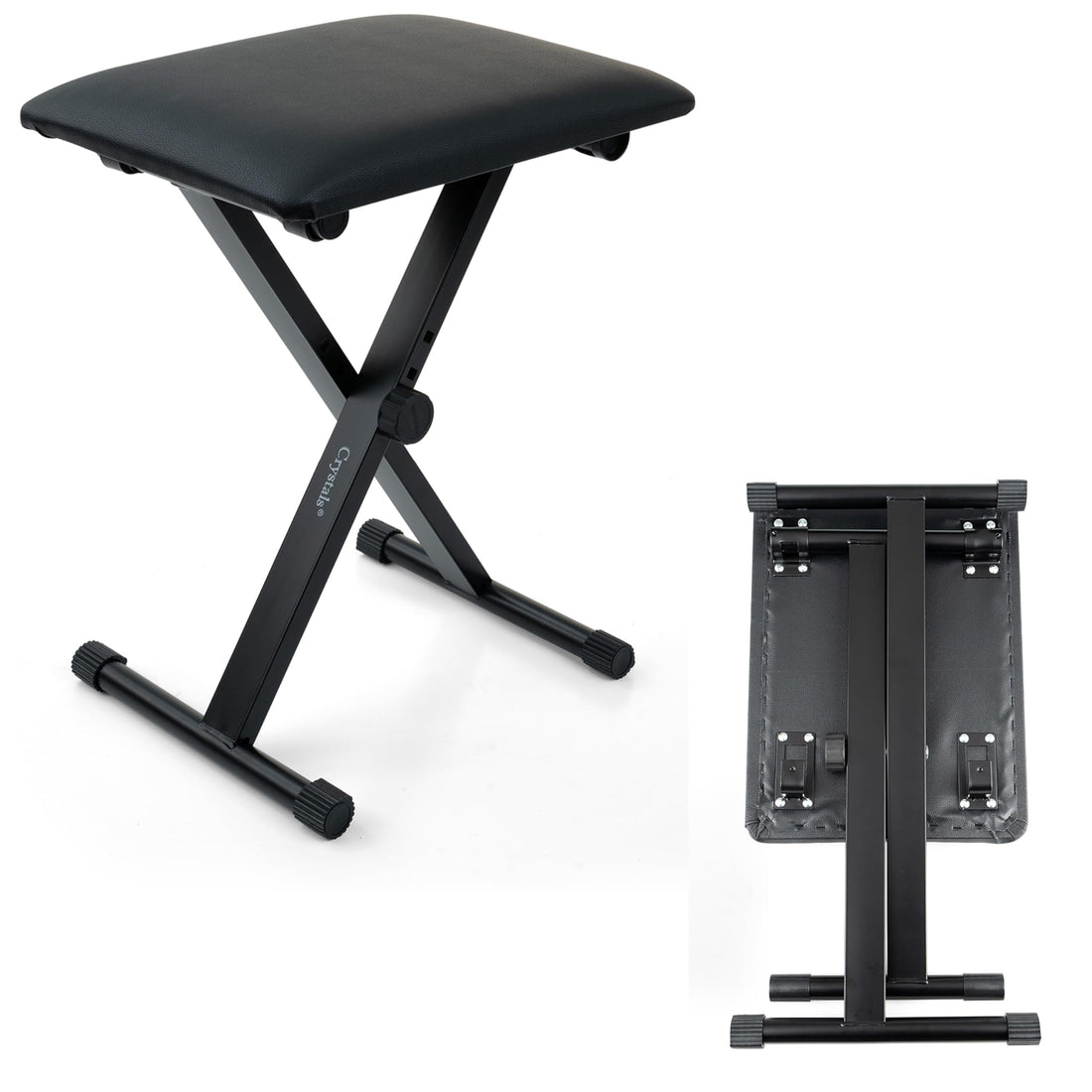 Crystals Foldable Electronic Keyboard Piano Stool and Stand Double/Single Braced X Frame Stand - Black (Music Keyboard Chair)
