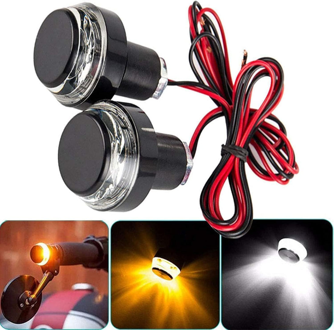 KaberMisr 2020 LED Side Plug Light Bicycle Bicycle Handlebar Turn Signals Alarm LED Light Bar Jadon Handle (Yellow White LED Signals Lights)