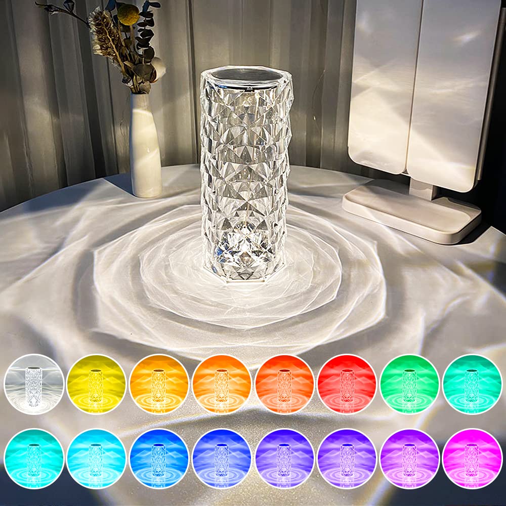 Crystal Lamp, Desk Light, Bedside Lamp, 2000 mAh Crystal Table Lamp, Night Light, LED Torchiere Light, USB Charging, RGB Mode, 16 Colors, 6 Brightness Adjustment, Touch Remote Control 2 in 1 Control,