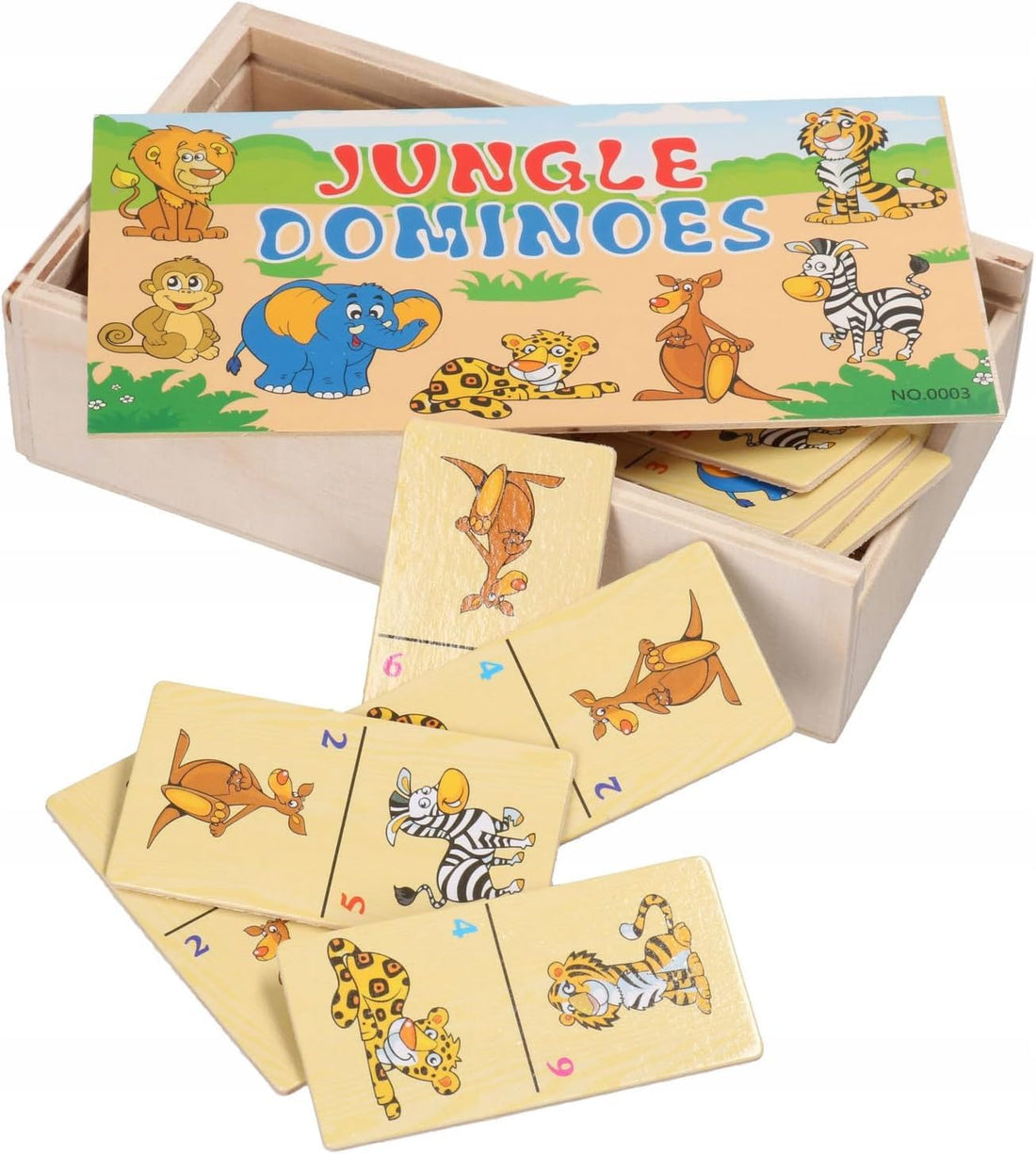 Wooden Forest Dominoes for Kids, 28 Pieces Animal Educational Toys Set with Wooden Storage Box