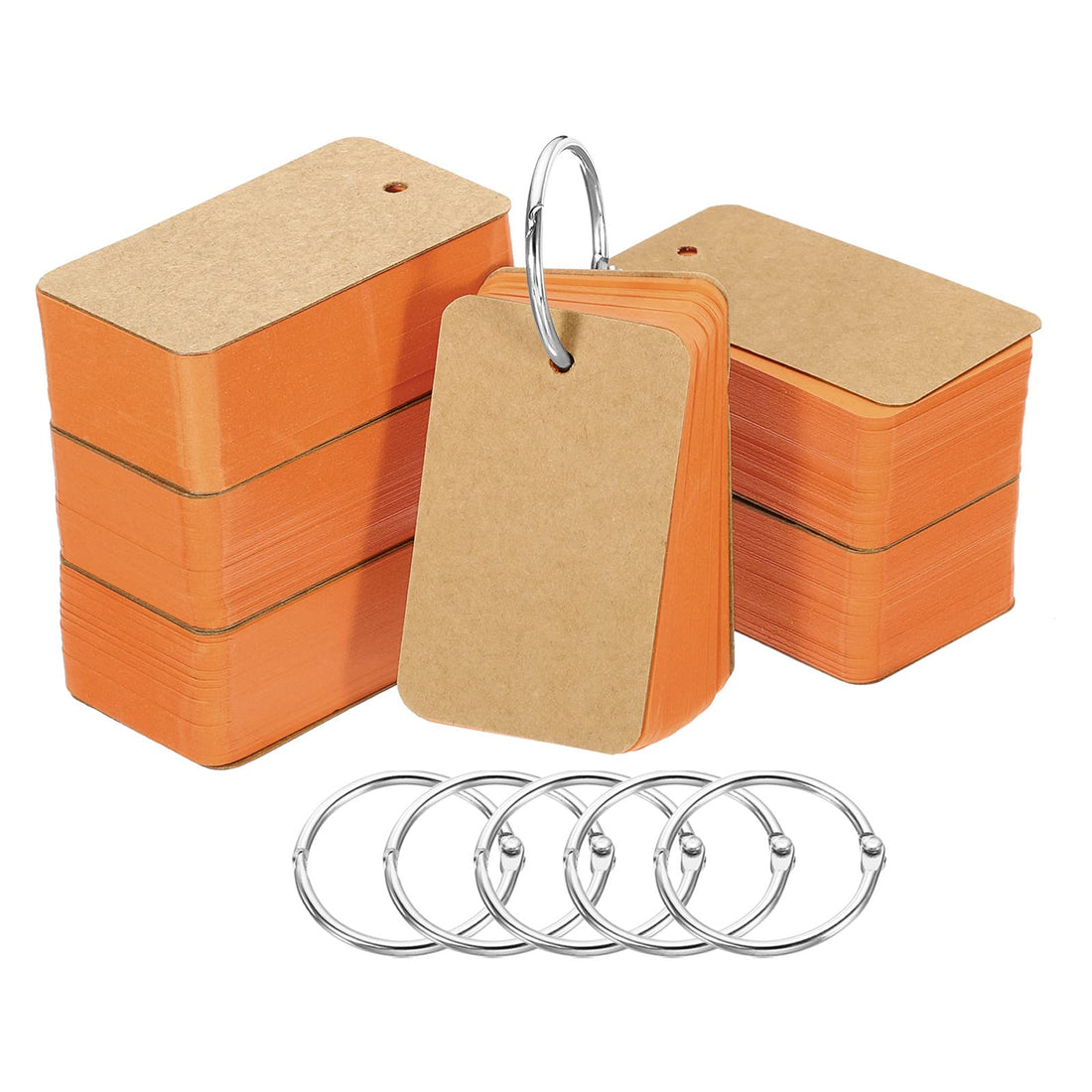 PATIKIL 2.8" x 1.5" Blank Flash Cards with Rings, 600 Pack Study Cards Index Cards Note Card Pre Hole Punched for Learning, Orange