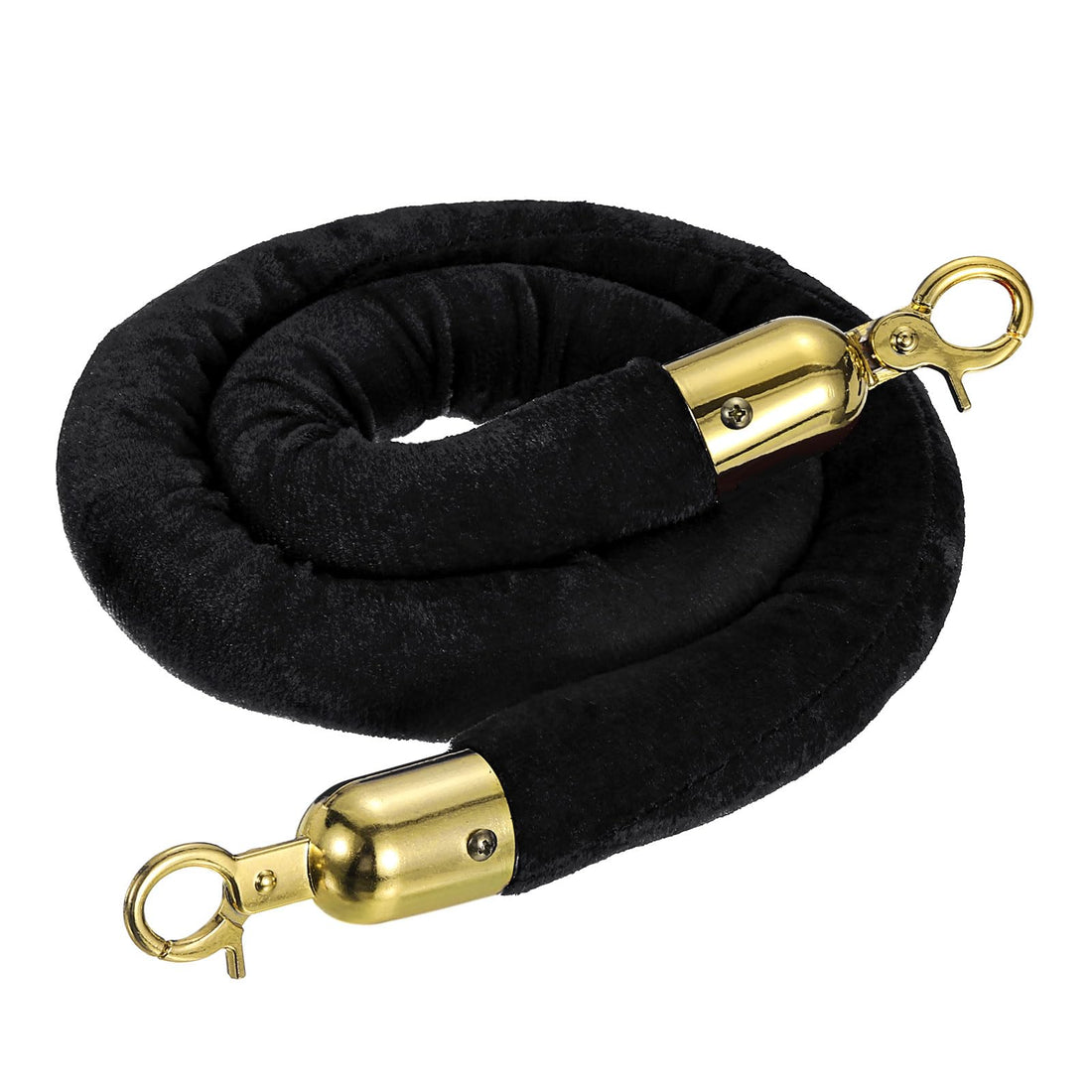 PATIKIL 3.3 Feet Black Velvet Stanchion Rope, Crowd Control Barrier Rope with Snap Hooks for Posts Stands Queue Divider of Hotel Theater, Golden