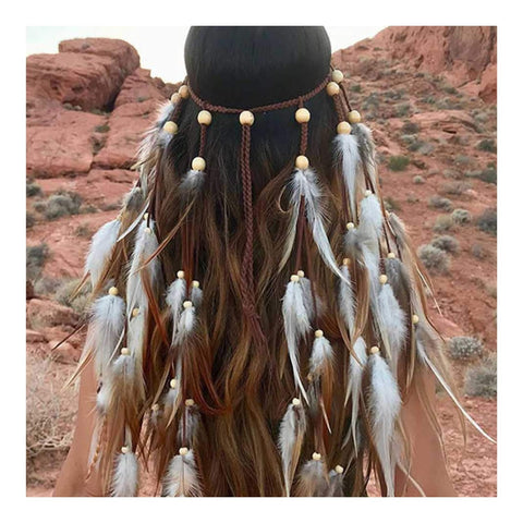 Hippie Hair Beads Feather Headband Boho Feather Headbands Indian Headband Feather Hair Accessories.