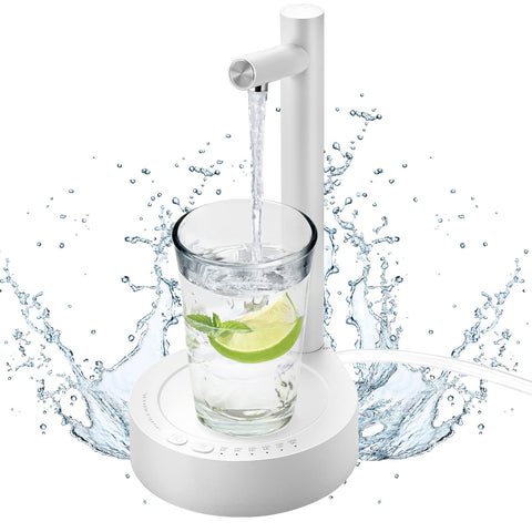 AUAUY Desktop Water Bottle Dispenser, Smart 6 Levels Table Top Water Dispensers for 5 Gallon & Universal Bottles, USB Portable Charging Automatic Water Jug Dispenser for Home,Office,Outdoor(White)