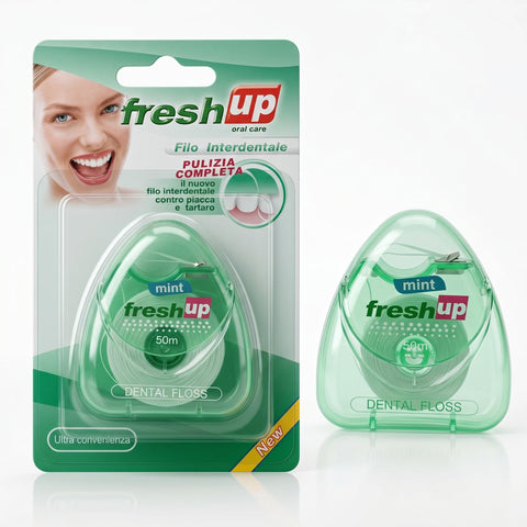Fresh Up Mint Dental Floss 50m - Shred Resistant Waxed Floss for Tight Teeth | Strong Fresh Mint Flavor | خيط أسنان نعناع قوي لتنظيف الأسنان واللثة