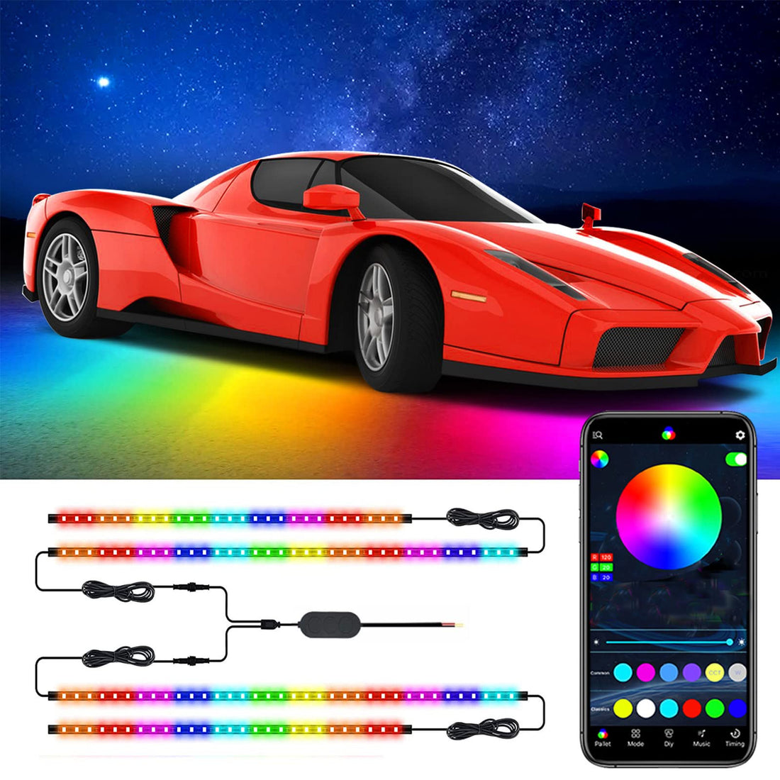 RGBIC Car Underglow Lights, Waterproof Exterior Car Lights Dream Color Chasing LED Under Glow Lights Car Accessories with APP Control Music Sync