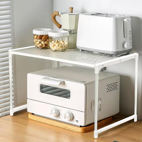 Multifunctional Kitchen Microwave Rack – Space Saving Microwave Stand, Cutlery and Spice Organizer, Countertop Storage Rack, Freestanding Storage Unit for Microwave Oven Kitchen (White, 1 Floor)