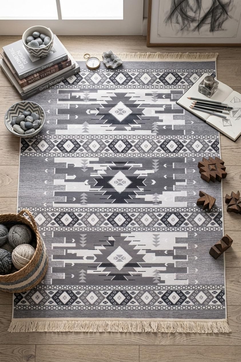 Urban Pulse Printed Carpet | Cotton & Chenille Blend Floor Mat | Durable, Low-Pile & Non-Slip 160 x 220 | سجادة أرضية منسوجة رقمياً - قطن وشنيل