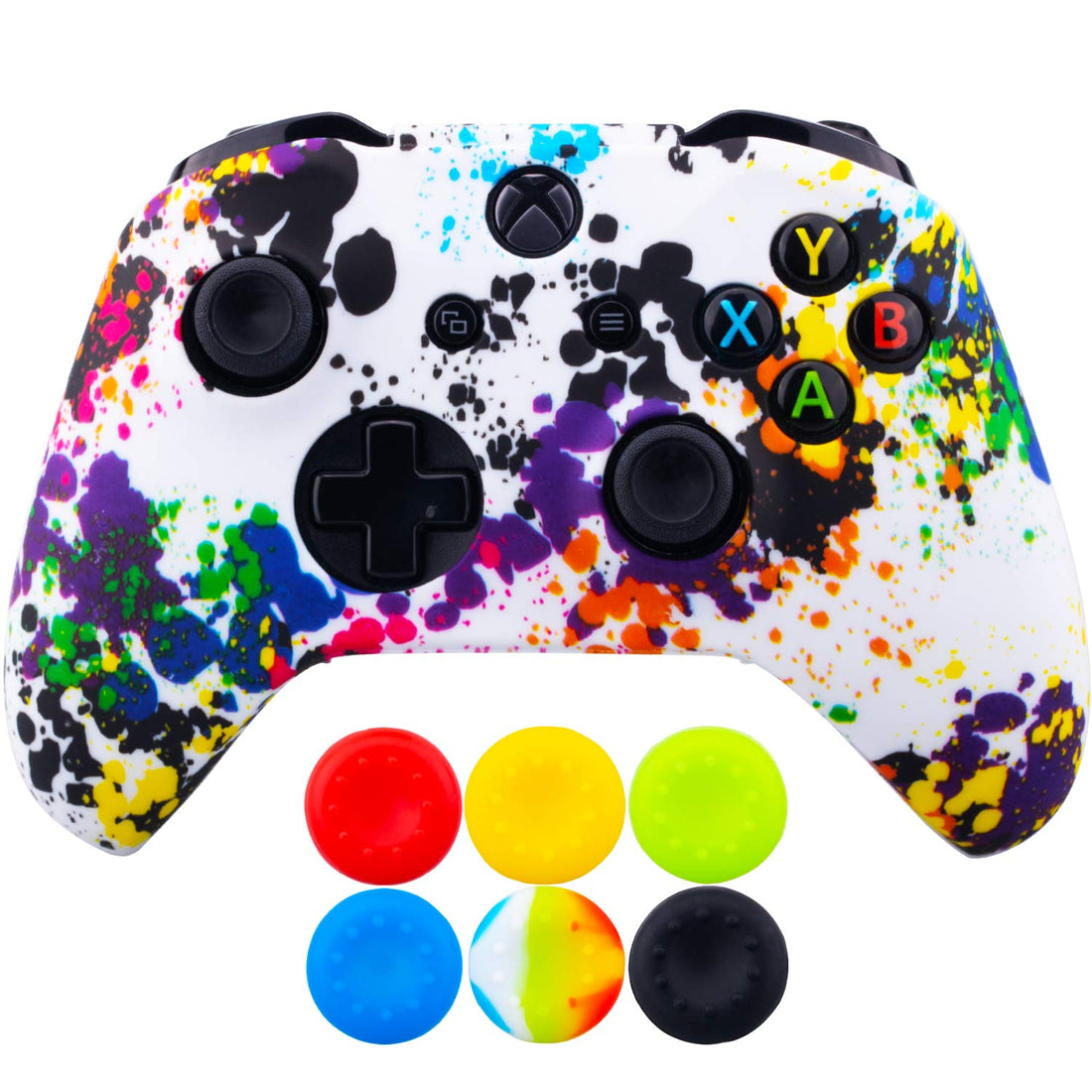 1 Piece of SiliconeTransfer Print Protective Cover Skin + 6 Thumb Grips for Xbox One/S/X Controller Graffiti
