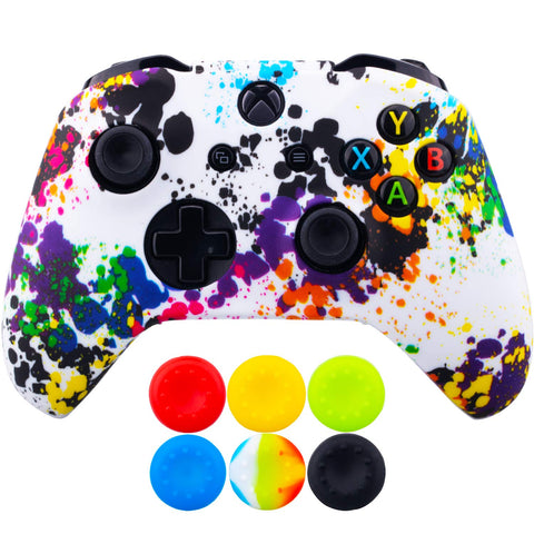 1 Piece of SiliconeTransfer Print Protective Cover Skin + 6 Thumb Grips for Xbox One/S/X Controller Graffiti