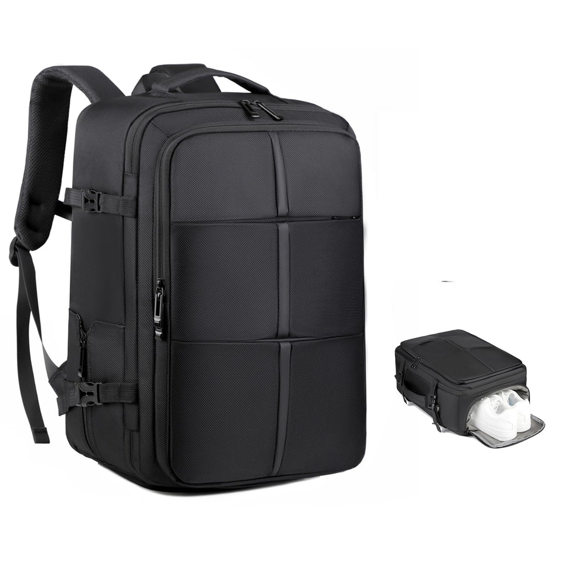 Travel Backpack for Men & Women,17.7in Suitcase Luggage Business Weekender Bag, Expandable Carry On Backpack with USB Charging Port, Airplane Approved, Lightweight Hiking backpack, Black