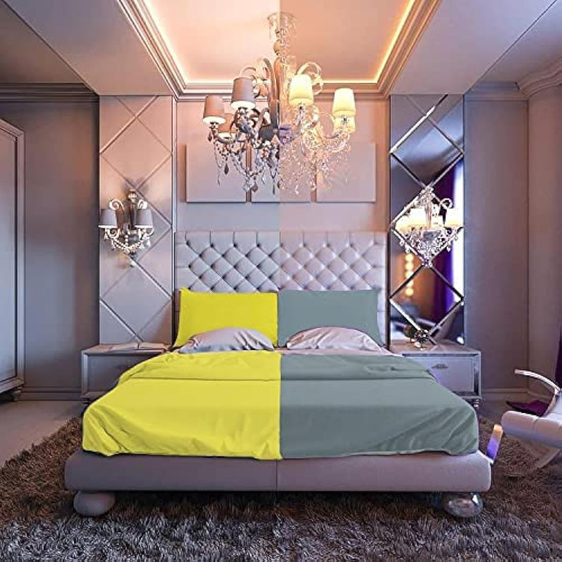 Tigers Trade Lines Plain 2 Halves Mix Colors Bedsheet Set (3 Pieces, 2725618808289)