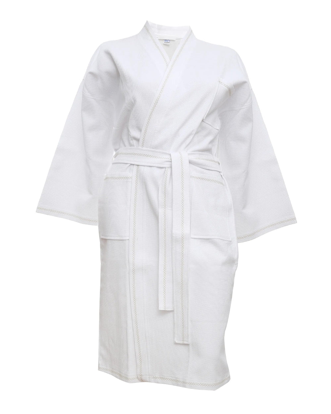 Cotton Bath Robe with Embroidery, Unisex, Large, White