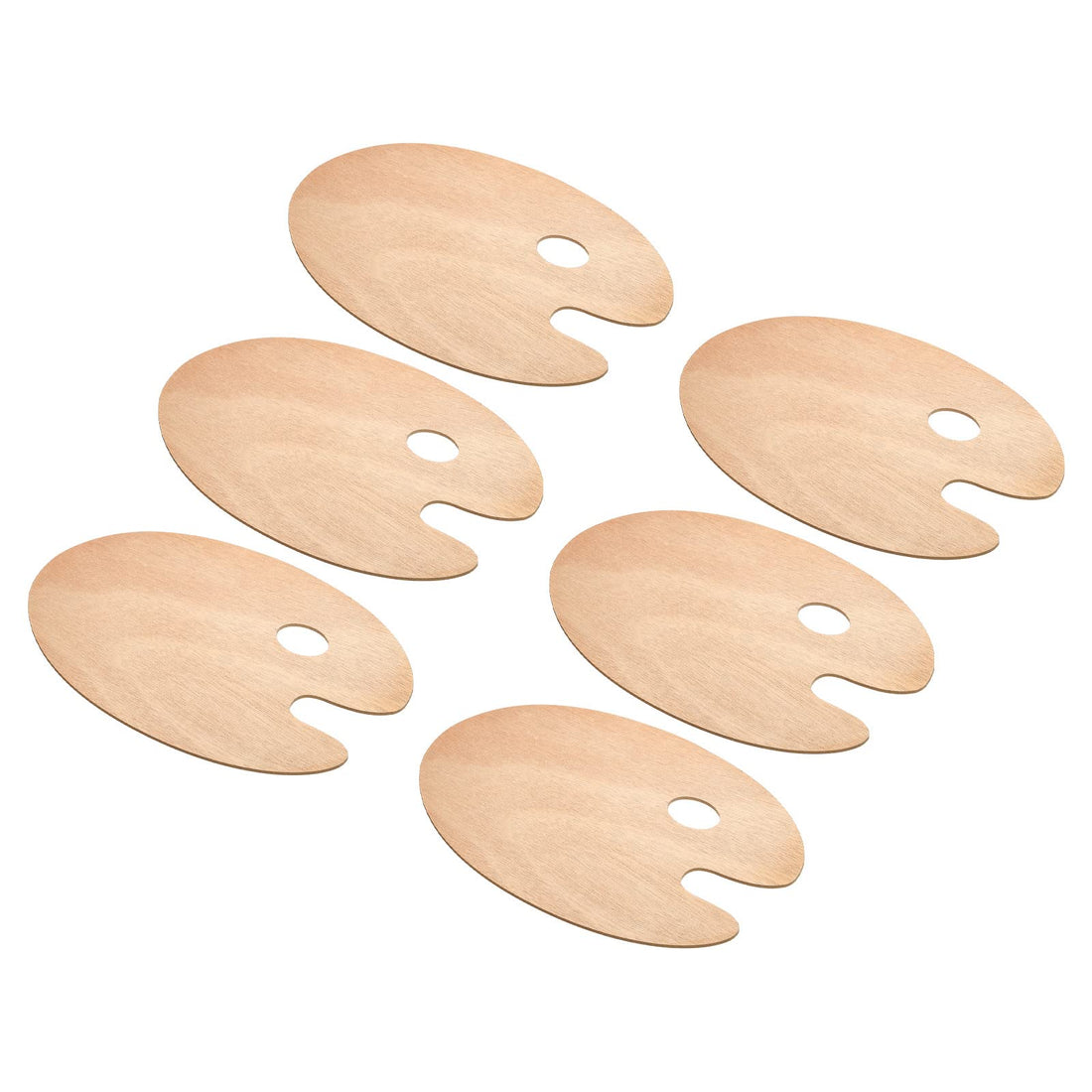 PATIKIL 8" x 12" Paint Tray Palette, 6 Pack Painting Pallet Holder with Thumb Hole Oval, Wood Color