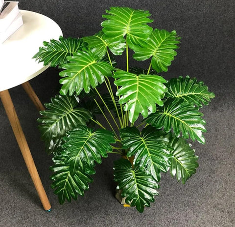 VRB Dec Plastic 1 Pcs Artificial Plants with Pot Plants Leaves Tree Tropical 12 Palm Leaves Faux Areca Plants Indoor Real Touch Monstera Plant for Home/Decor (Palm Leaf Plant with Pot), Green