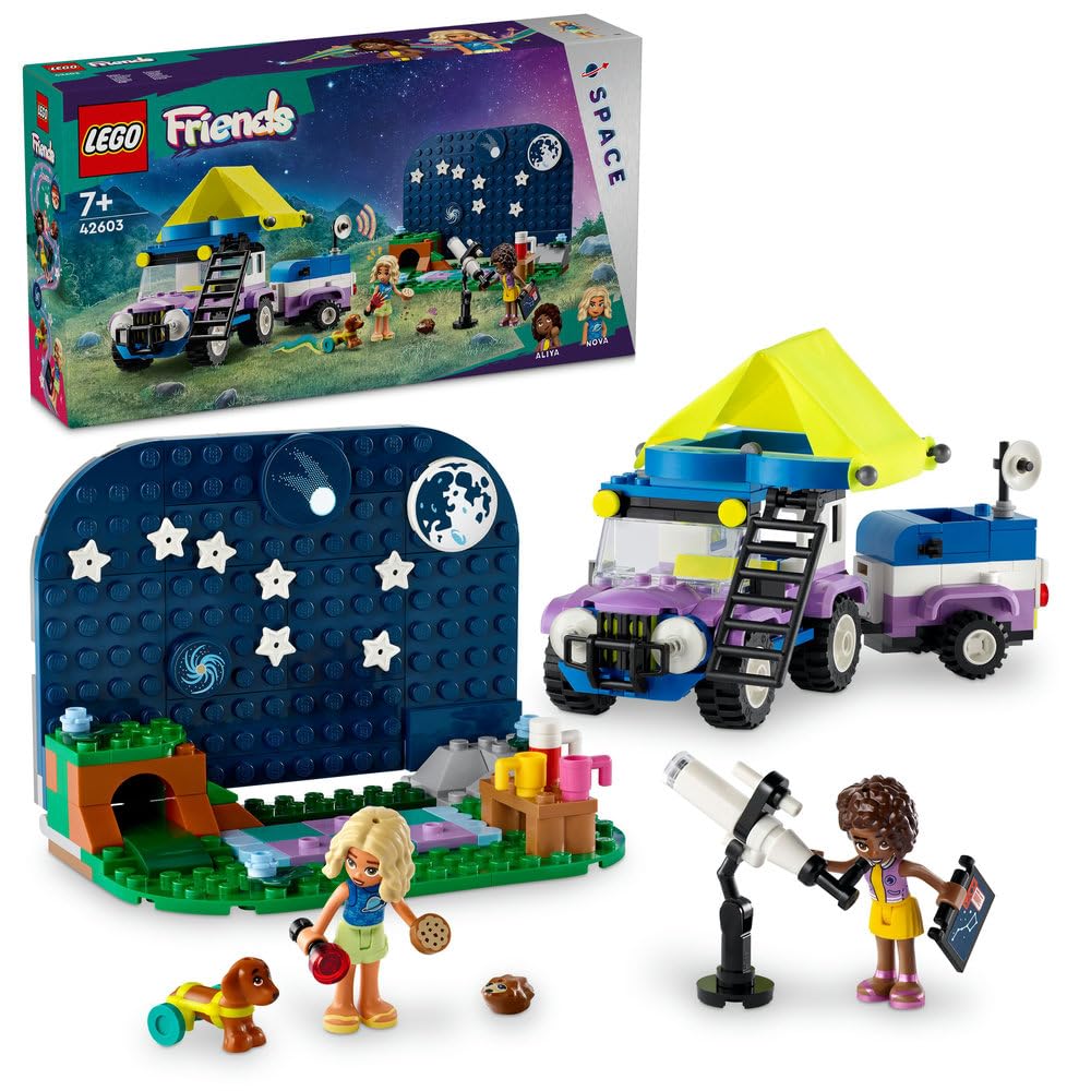 LEGO Friends Stargazing Camping Vehicle Set with 4x4 Car Toy for 7 Plus Year Old Girls, Boys & Kids Featuring Nova and Aliya Mini-Doll Characters, Plus Dog and Hedgehog Animal Figures, Gift Idea 42603