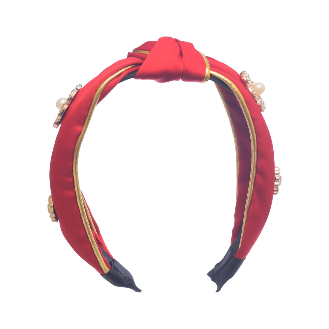 Silk Headband for Girls with Pearls - Red