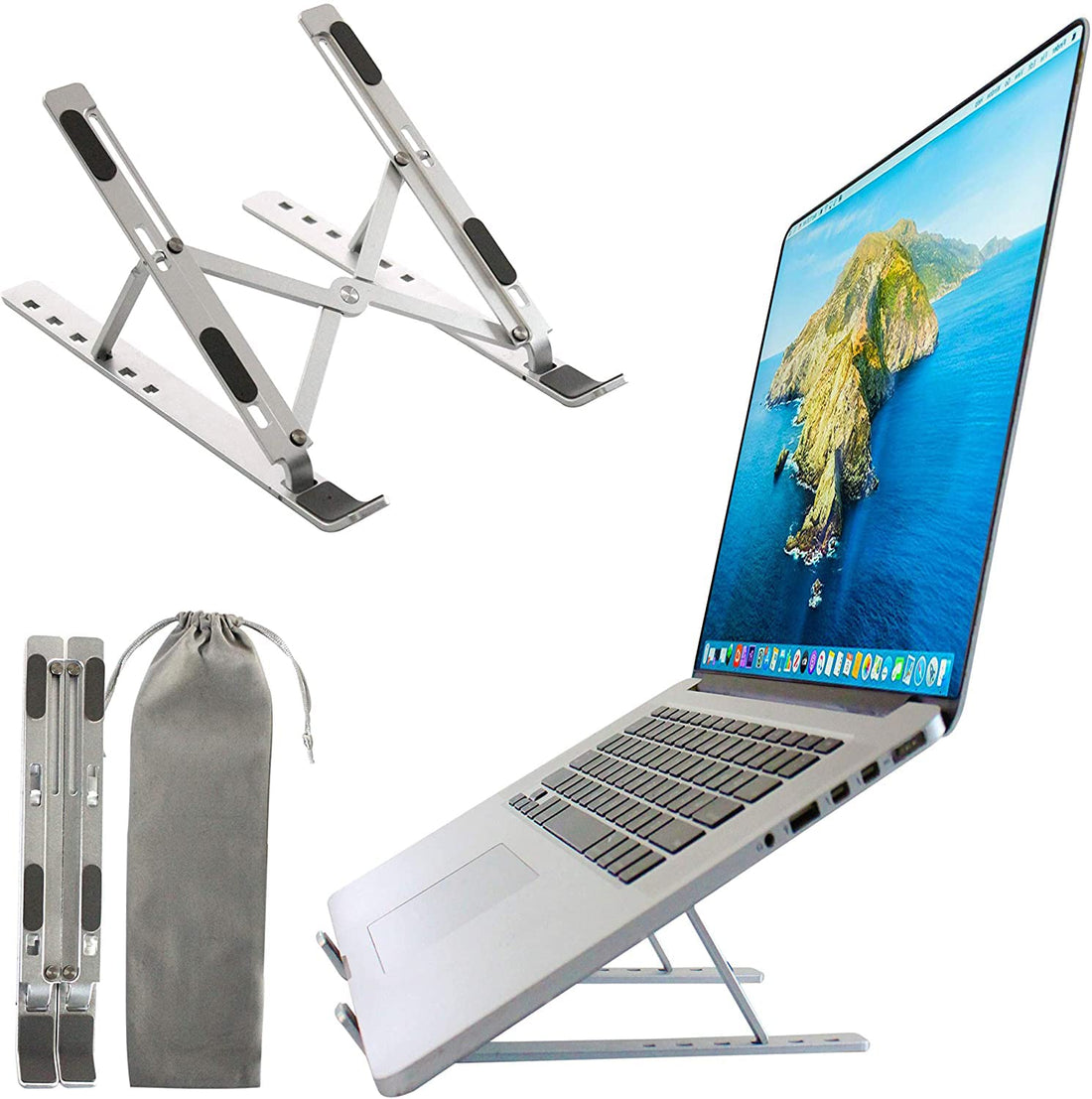 Portable metal laptop stand adjustable laptop riser foldable design with 6 angles height adjustment non slip aluminum laptop stand ipad macbook stand compatible with all tabs & phones | highend
