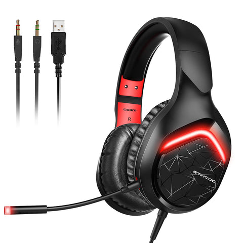 SOMIC Gaming Headset for Xbox one, PS4, PS5, PC, Phone Plug Over Head Earphone with Detachable Mic, LED Light, Soft Earmuffs, Volume Controller Office Gamer Headsets (GS301 3.5MM)