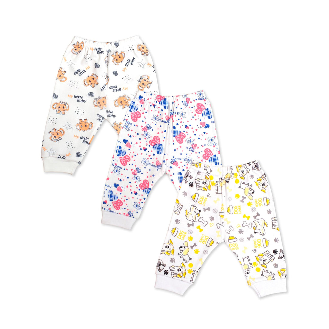 The Muffins Baby Cotton Pants 3-Pack | Soft & Breathable Printed Bottoms | Elastic Waistband | Made in Egypt