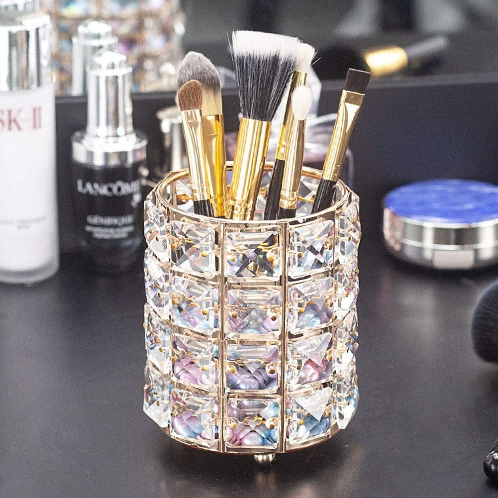 Rose Gold Crystal Makeup Brush Holder And Pen Stand Organizer Smooth Finished Surface, Durable To Use.