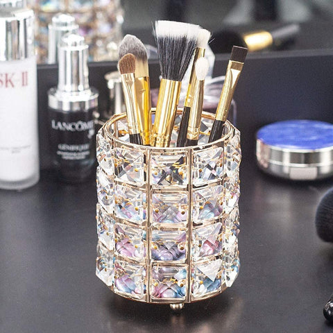 Rose Gold Crystal Makeup Brush Holder And Pen Stand Organizer Smooth Finished Surface, Durable To Use.