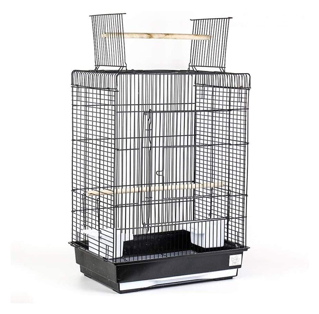 Large Bird Cage - Open Top Metal Birdhouse for Budgies, Lovebirds, Finches, Cockatiels, Canaries, Parakeets - Travel Parrot Cage (Black)