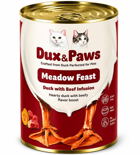 Meadow Feast Wet Cat Food for Adult Cats, Premium Complete & Balanced Nutrition, High Protein Recipe, Duck with Beef Flavor, Rich in Taurine, 400g Per Can (400g – Pack of 1)