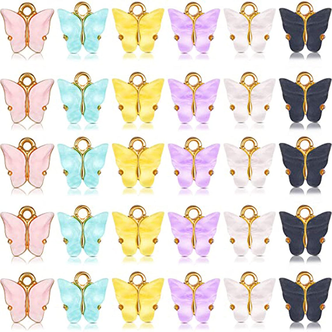 DELFINO Butterfly Charms, Acrylic Butterfly Pendant Bracelet Butterfly Pendant Charms for Jewelry Necklace Bracelet Earring Crafting Accessory (30 Pcs)