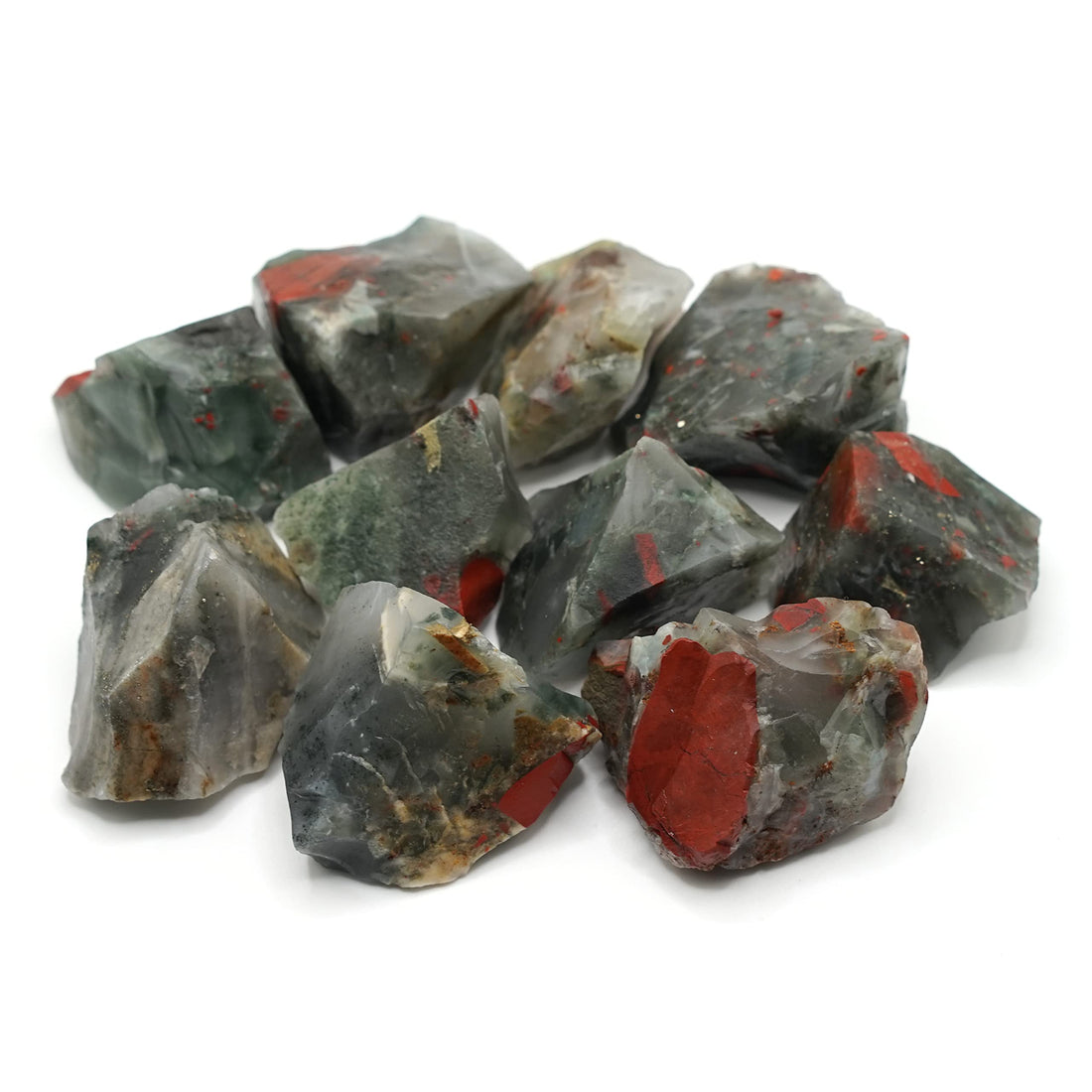 10Pcs Natural African Blood Stone Raw Crystals Bulk Rough Stones Larger 1"-1.5", for Chakra Healing, Meditation, Reiki, Tumbling, Cabbing, Polishing, Decoration