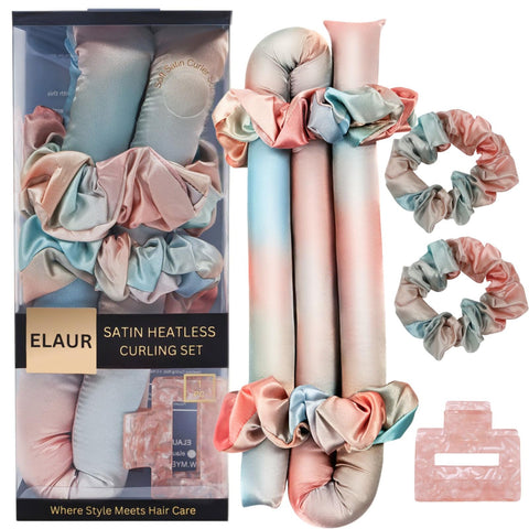 Elaur Satin Heatless Curling Set-Hair Rollers for Heatless Curls | Overnight Heatless Hair Curlers to Sleep in | Curling Rod Headband for Short & Long Hair | Hair Wrap Curler (Pearl)