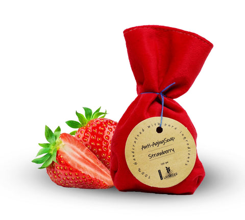 Lavender Anti-Aging Soap with Strawberry Extract, Natural Handmade Beauty Bar, 100g
