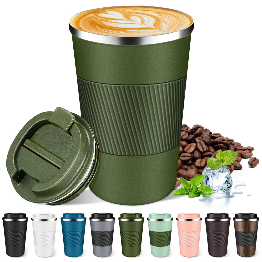 YUTGSMPO Insulated Coffee Mug 12oz/17oz, Leakproof Coffee Cup with Lid, Thermal Coffee Tumbler Stainless Steel Reusable Coffee Mug Keep Cold and Hot Gift for Men Women