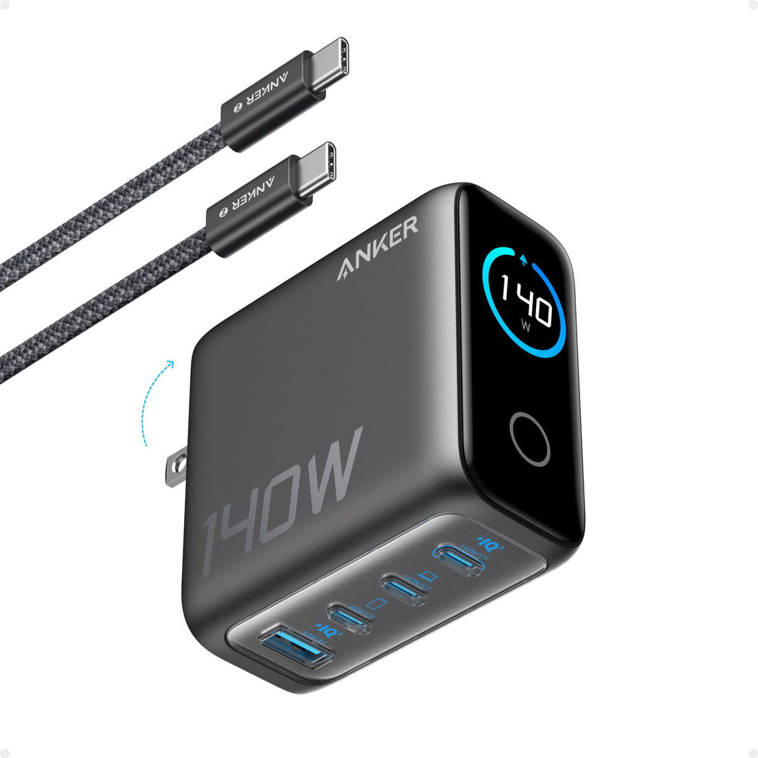 Anker Laptop Charger, 140W MAX USB C Charger, 4-Port Multi-Device Fast Charging, Advanced GaN Power Adapter, Intuitive Touch Controls, for MacBook, iPhone 17/16 Series, Samsung Galaxy, Pixel, and More